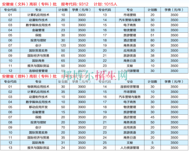 安徽國際商務(wù)職業(yè)學院學費